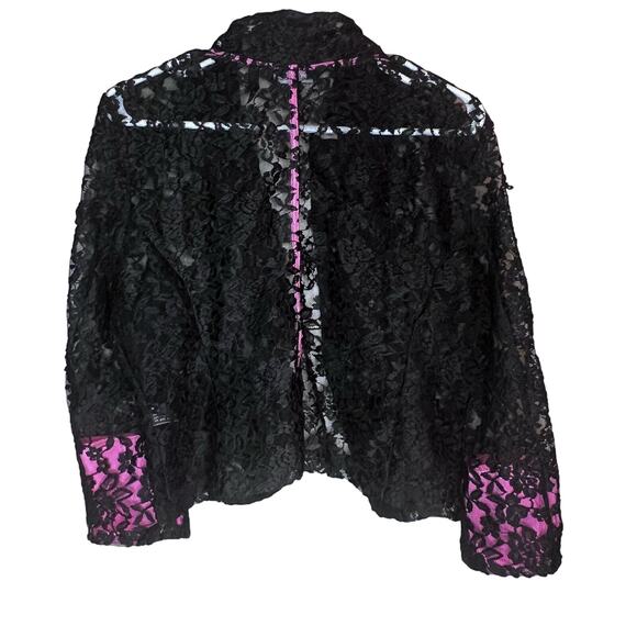 Last Kiss Vintage 80's Madonna Style Black Lace Hot Pink Blazer Jacket XL - Picture 6 of 14